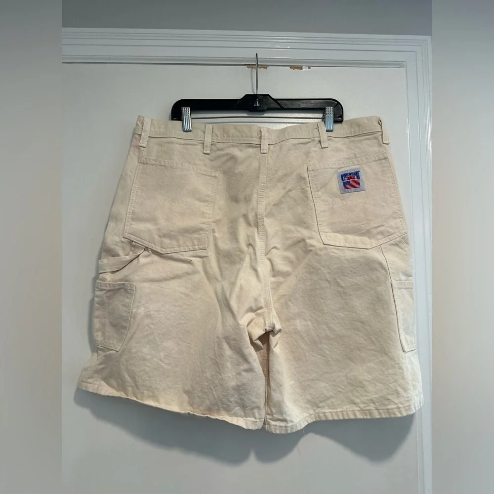 EUC Vintage 90s Caboose Sz: 40 Cream Canvas Carpenter Workwear Cargo Shorts.